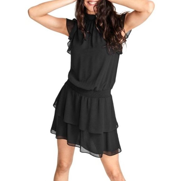 1.STATE Mock Neck Flutter Mini Dress in Black - Size XS - NWT - Picture 2 of 4